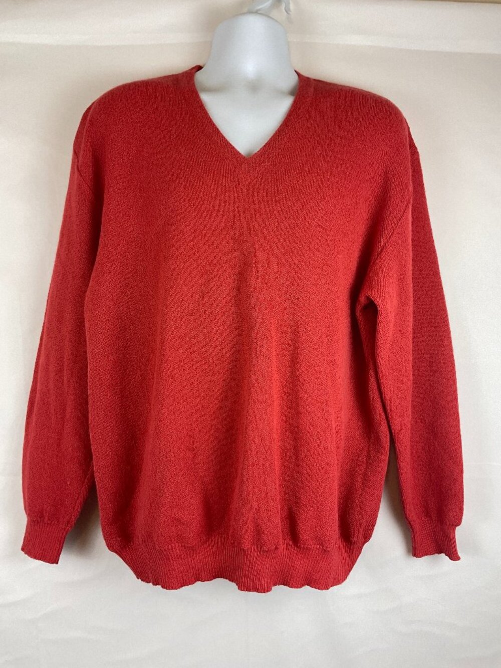 Andean Alpaca Wool Sweater XL Salmon Pink V-Neck Long Sleeve